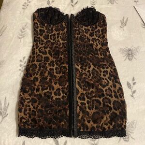 Leopard Mesh strapless Body Con Dress